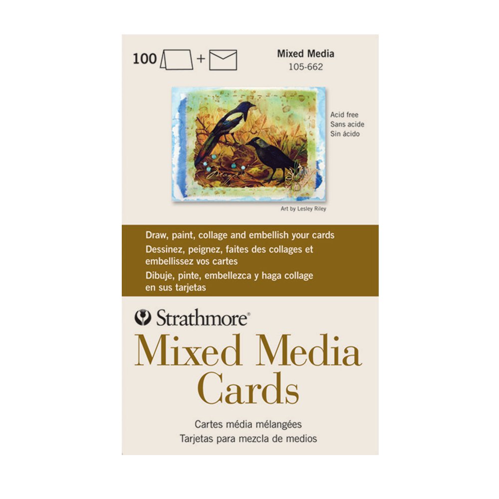 Strathmore STR-105-662 Mixed Media Full Cards (100 Pack) - 5 x 6.875 Inches - Premium Quality for Artists, Sketching & Calligraphy - Perfect for Watercolor, Gouache & Ink Projects