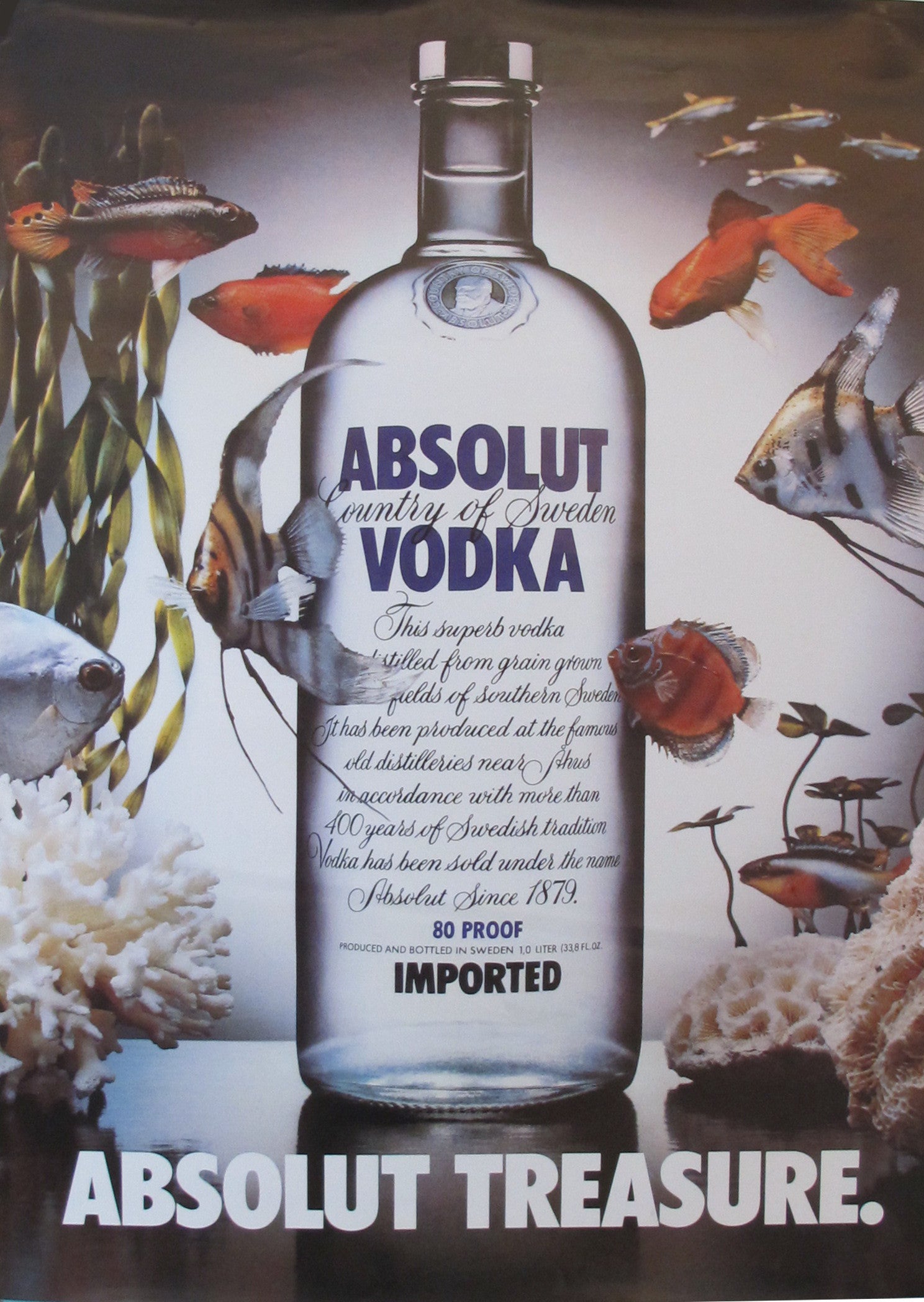 1985 Absolut Vodka Vintage Advertisement Print - Absolut Treasure Collectible Poster - Perfect for Bar Decor, Man Cave Wall Art & Retro Alcohol Memorabilia Display