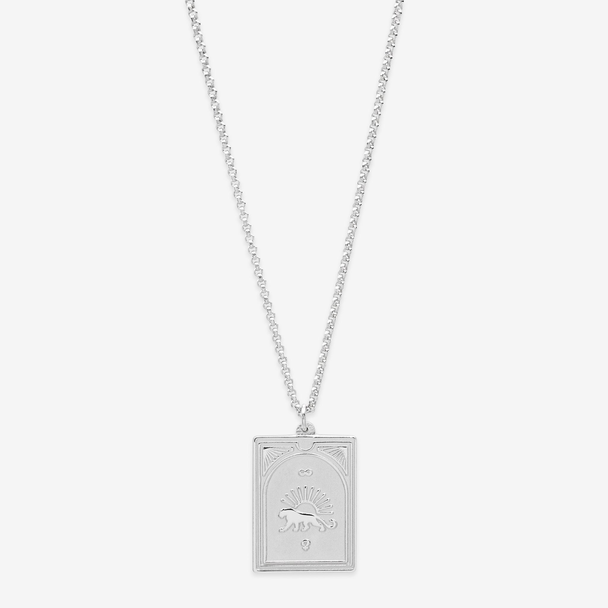 Silver Tarot Strength Pendant Necklace - Spiritual Jewelry for Meditation, Yoga & Energy Protection