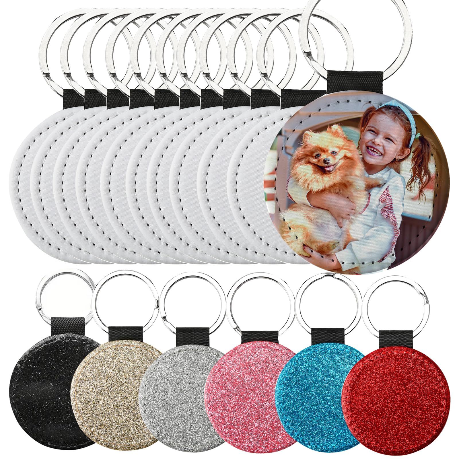 10Pcs Sublimation Blanks Keychain - Custom Personalized PU Leather Keychain with Glitter for DIY Crafts - Perfect for Gifts, Promotions & Key Accessories