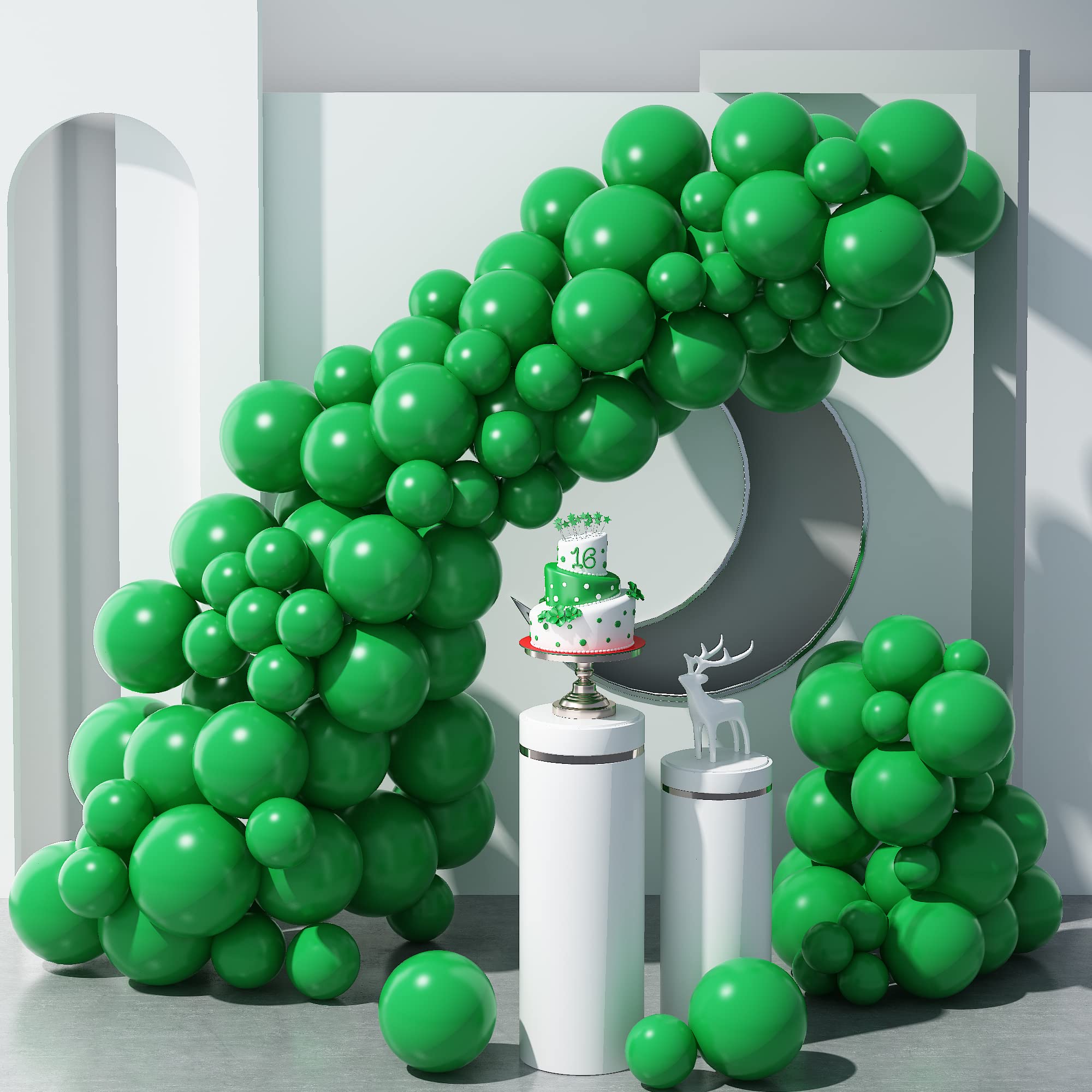 83pcs Dark Green Latex Balloons - 12/10/5 Inch Assorted Sizes for Helium or Air - Jungle & Forest Theme Party Decorations - Includes Balloon Garland Strip, Dots Glue & Ribbon - Perfect for Birthday Parties, Baby Showers & Wedding Decor