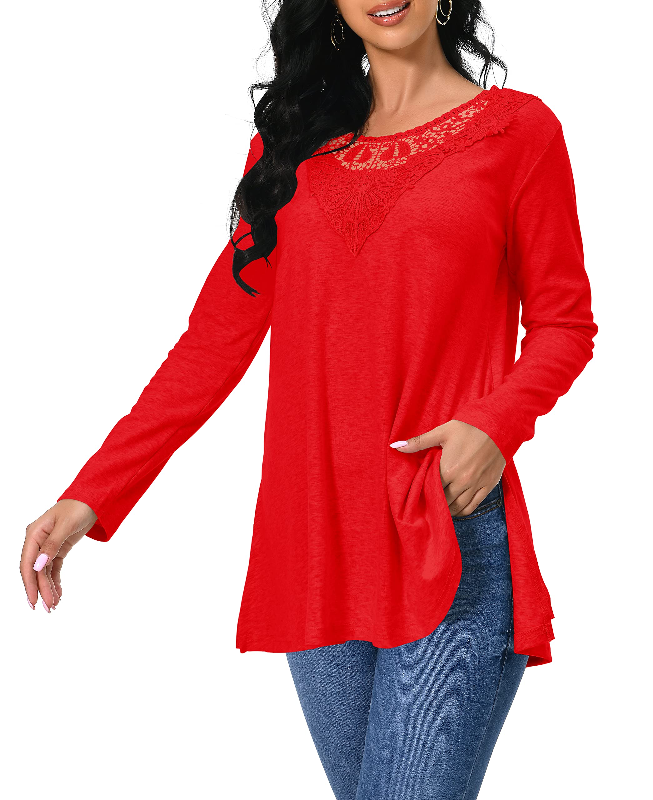 Afibi Women's Long Sleeve Casual Tunic Tops - Loose Fit Blouse for Leggings | Comfortable Everyday Wear for Work, Yoga & Outfits