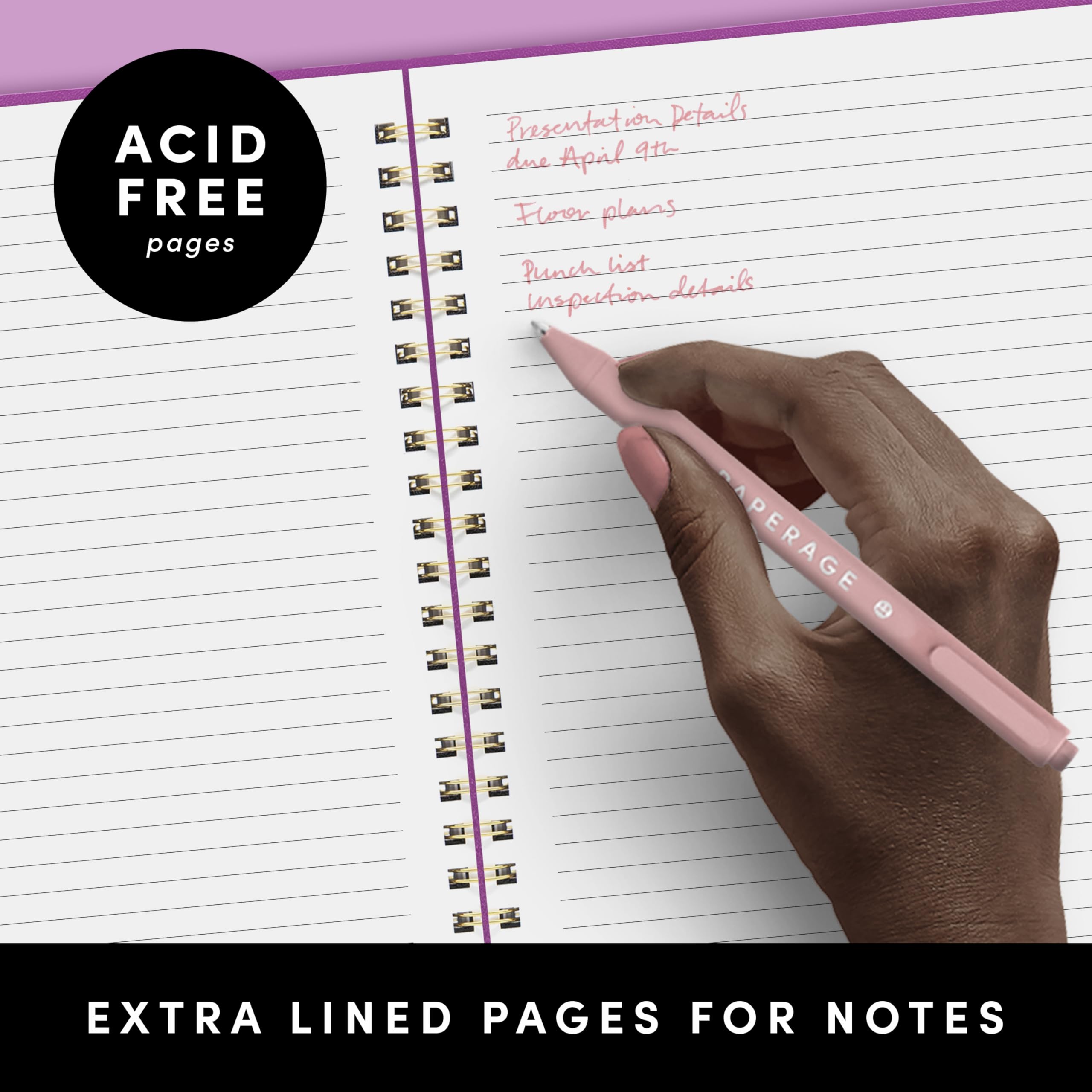 PAPERAGE 2 Year Spiral Bound Planner 2025-2026 (Blush) - 24 Month Calendar from January 2025 to December 2026 - 8.5