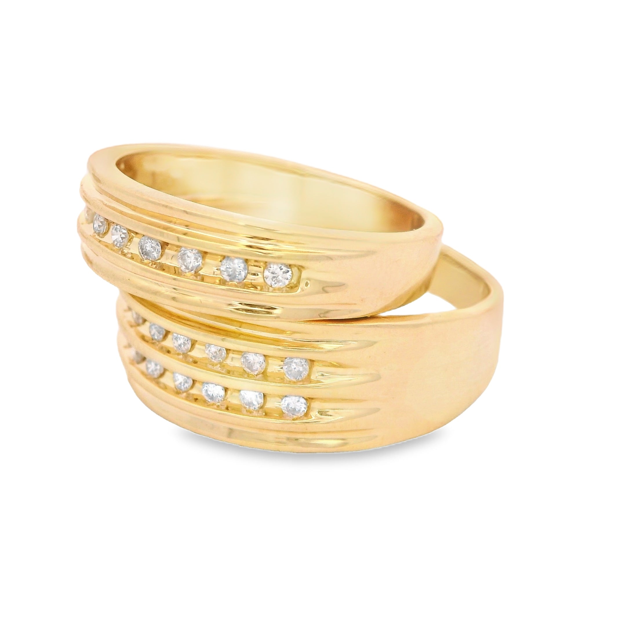 14K Gold Trio Diamond Ring Set - Round Cut Thick Band Wedding Rings for Women | Elegant Bridal Jewelry, Anniversary Gift & Everyday Luxury Wear