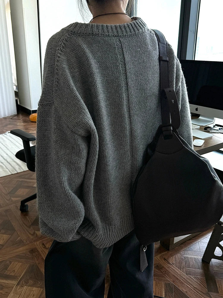 50% Wool Thick Oversized Knit Sweater for Women - V Neck Long Sleeve Pullover - 2025 New Fashion Trend for Spring & Autumn (Style 1DH7319) | Perfect for Casual Outfits, Office Wear & Cozy Fall Layering