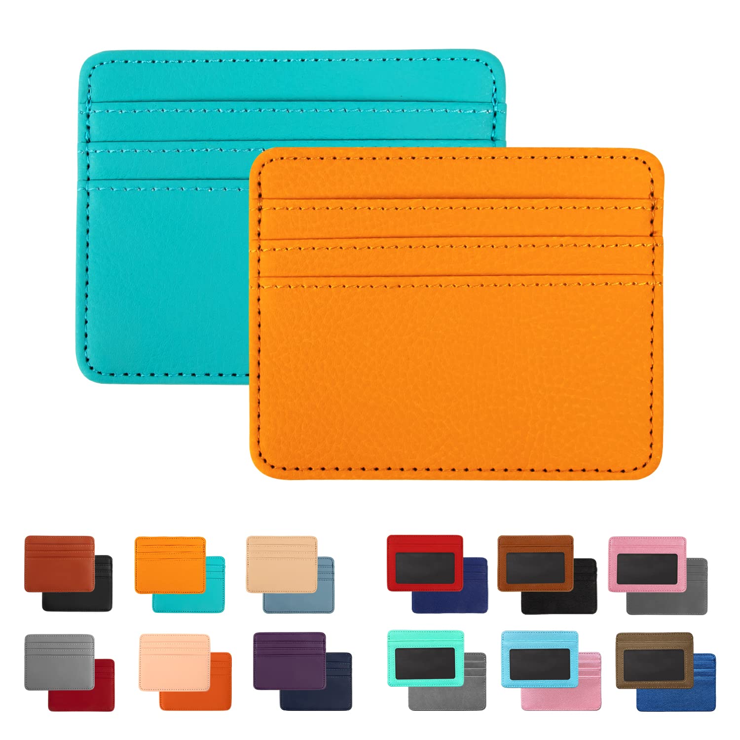 2 Pack Ultra Slim Minimalist Wallet for Men & Women - Professional PU Leather Business Card Holder, Front & Back Pocket Credit Card ID Case - Yellow & Peacock Blue - Perfect for Everyday Carry, Travel & Office Use