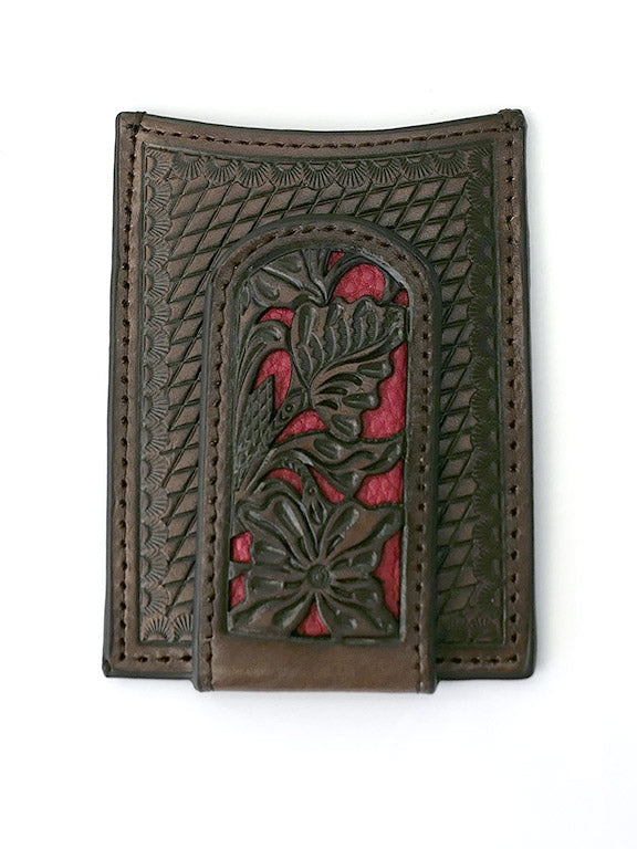 Nocona N5426504 Men's Western Money Clip with Red Floral Inlay - Magnetic Money Holder for Cash & Cards - Perfect for Gifts, Travel, and Everyday Use