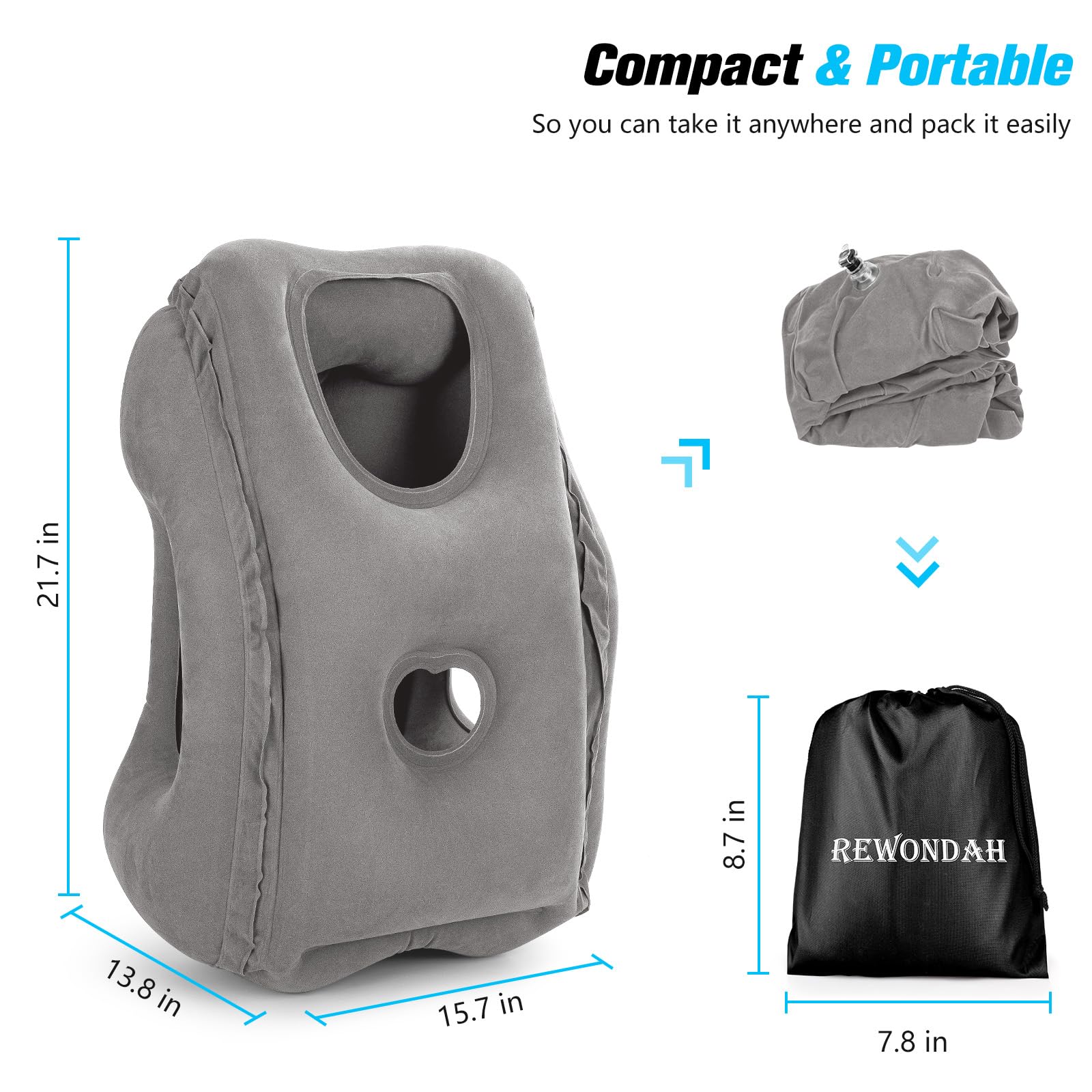 Inflatable Travel Neck Pillow for Airplanes - Comfortable & Portable Airplane Pillow for Long Flights - Supportive Blow Up Flight Pillow to Prevent Neck Pain - Perfect for Business Travel, Road Trips & Camping