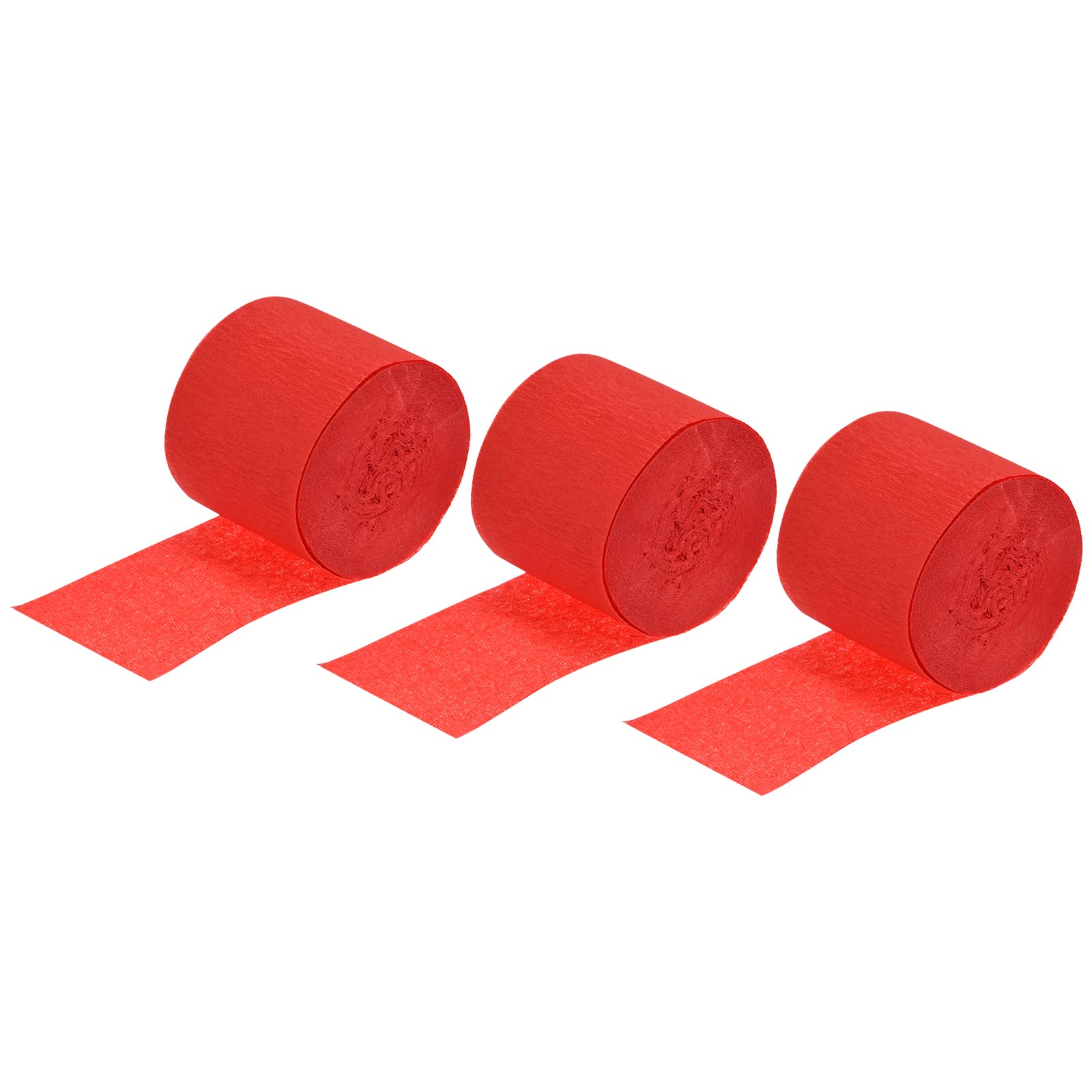 Meccanity 1.77 Inch Wide Red Crepe Paper Streamers - 32 Feet Long (Pack of 3) | Perfect for Birthday Parties, Weddings & Festival Decorations | DIY Backdrops, Ceiling Decor & Photo Booth Accents