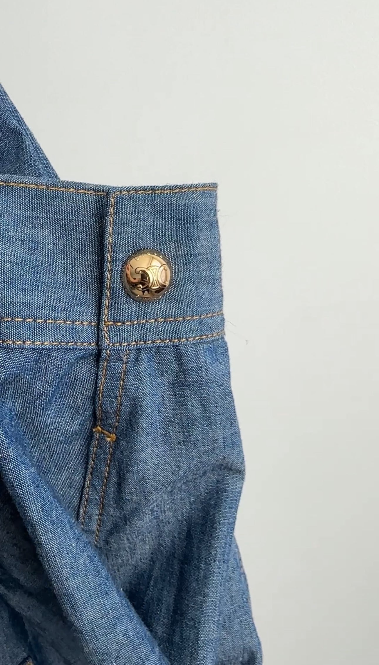Celine Blue Denim Trucker Jacket - Lightweight Distressed Denim Shirt Jacket for Women (Size M) | Casual Streetwear & Spring Layering Essential