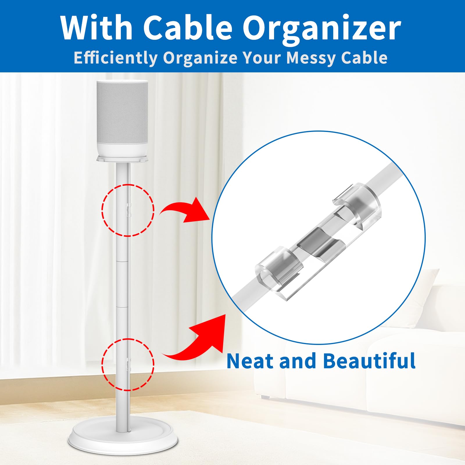 Heavy Duty Speaker Stand for Sonos Move & Move 2 - Adjustable Floor Stand with Cable Management Clips | Easy Installation White Speaker Holder | Perfect for Home Theater, Outdoor Parties & Music Studios