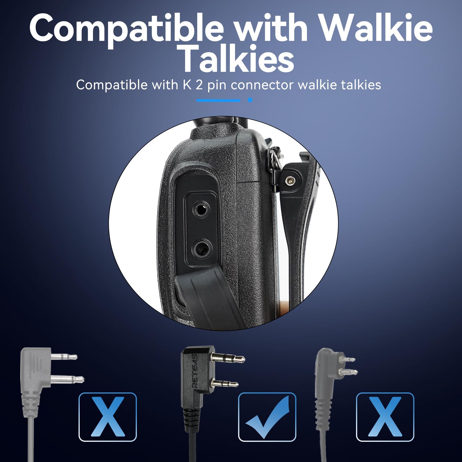 Retevis G-Shape 2-Pin Security Radio Earpiece with PTT Microphone - Compatible with RT24, RT27 & Kenwood Two-Way Radios (1 Pack) - Ideal for Security Guards, Event Staff & Construction Workers