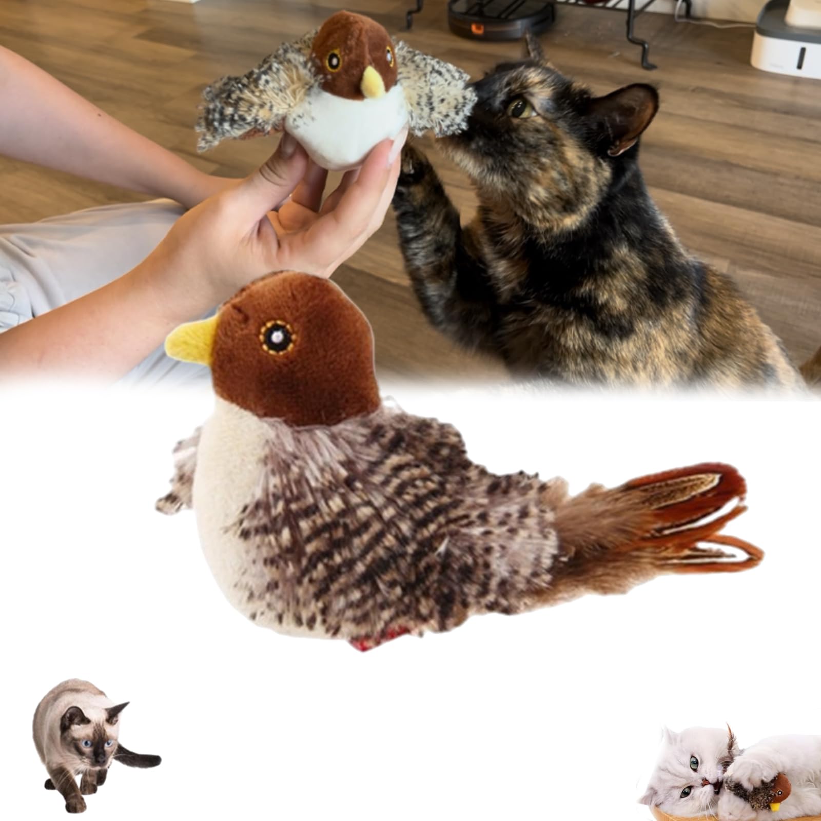 Interactive Flapping Bird Cat Toy with Chirping Sound - Fun & Engaging Pet Toy for Indoor Play - Stimulates Hunting Instincts - Perfect for Kittens & Adult Cats (Bird A)