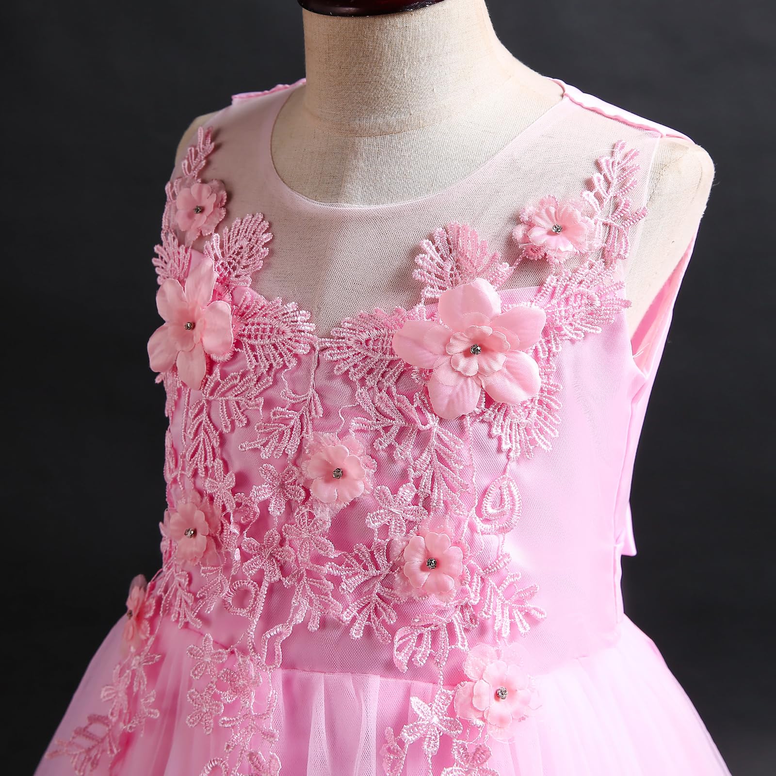 Little Big Girl Flower Tulle Dress Princess Pageant Gown - Birthday Party, Wedding, Formal Dance, Evening Maxi Dress for Special Occasions