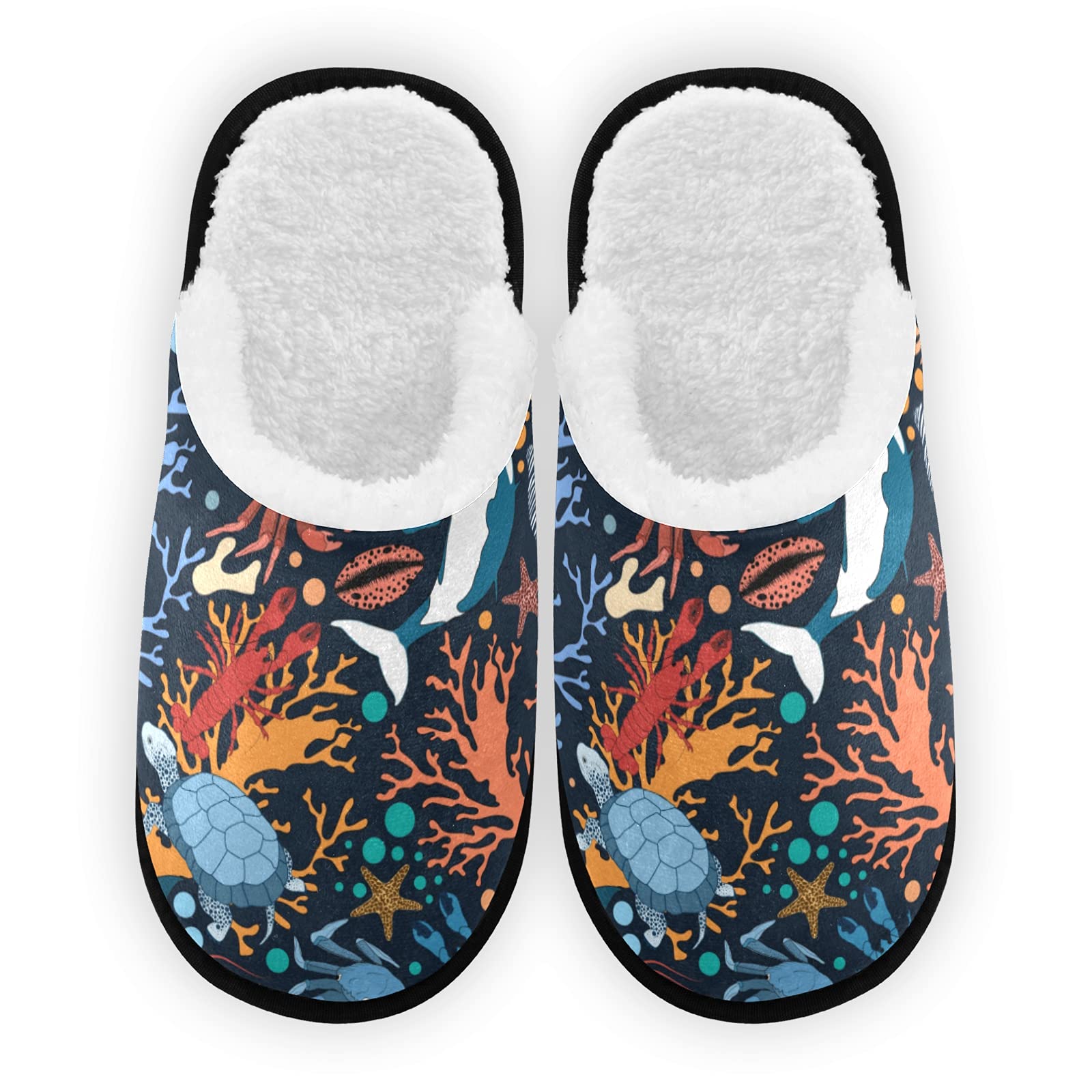 Summer Whales & Turtles Slippers - Soft Memory Foam Non-Slip Indoor House Shoes for Women & Men - Perfect for Bedroom, Hotel, Travel, Spa & Home Relaxation