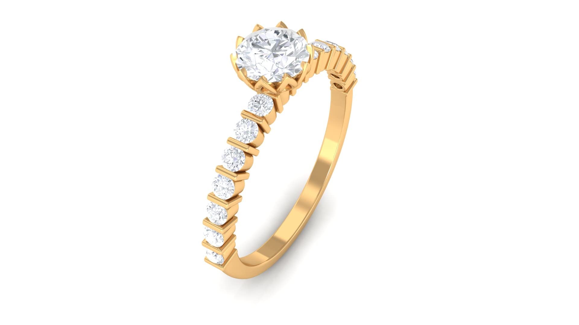 1 CT Certified Moissanite Solitaire Ring for Women - 14K Solid Gold Engagement Ring with Side Stones, White Moissanite Wedding Band, Perfect for Proposals, Anniversaries & Special Occasions