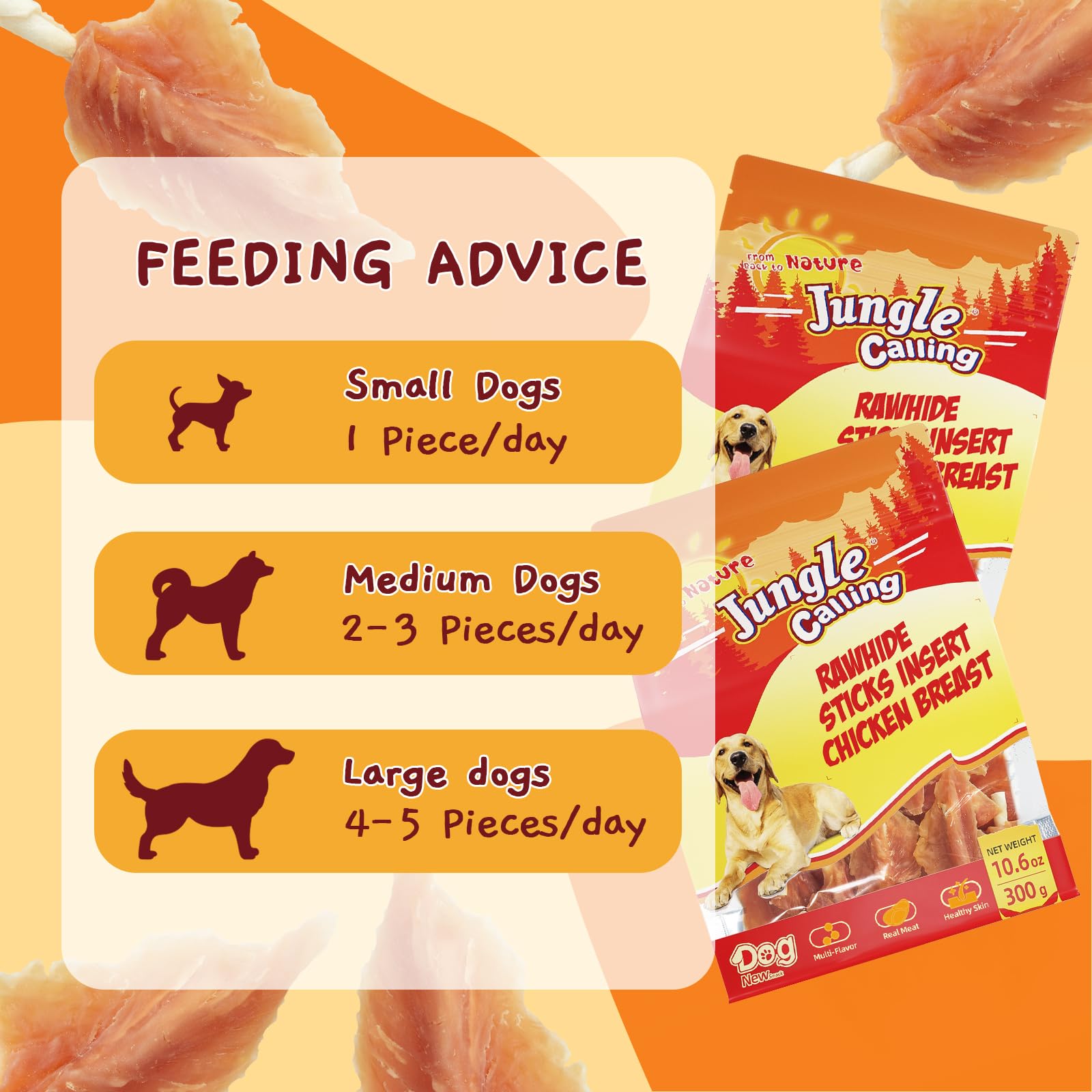 Jungle Calling Chicken Jerky Dog Chews - Glucosamine & Chondroitin for Joint Health - Long-Lasting Dental Treats for Active Dogs