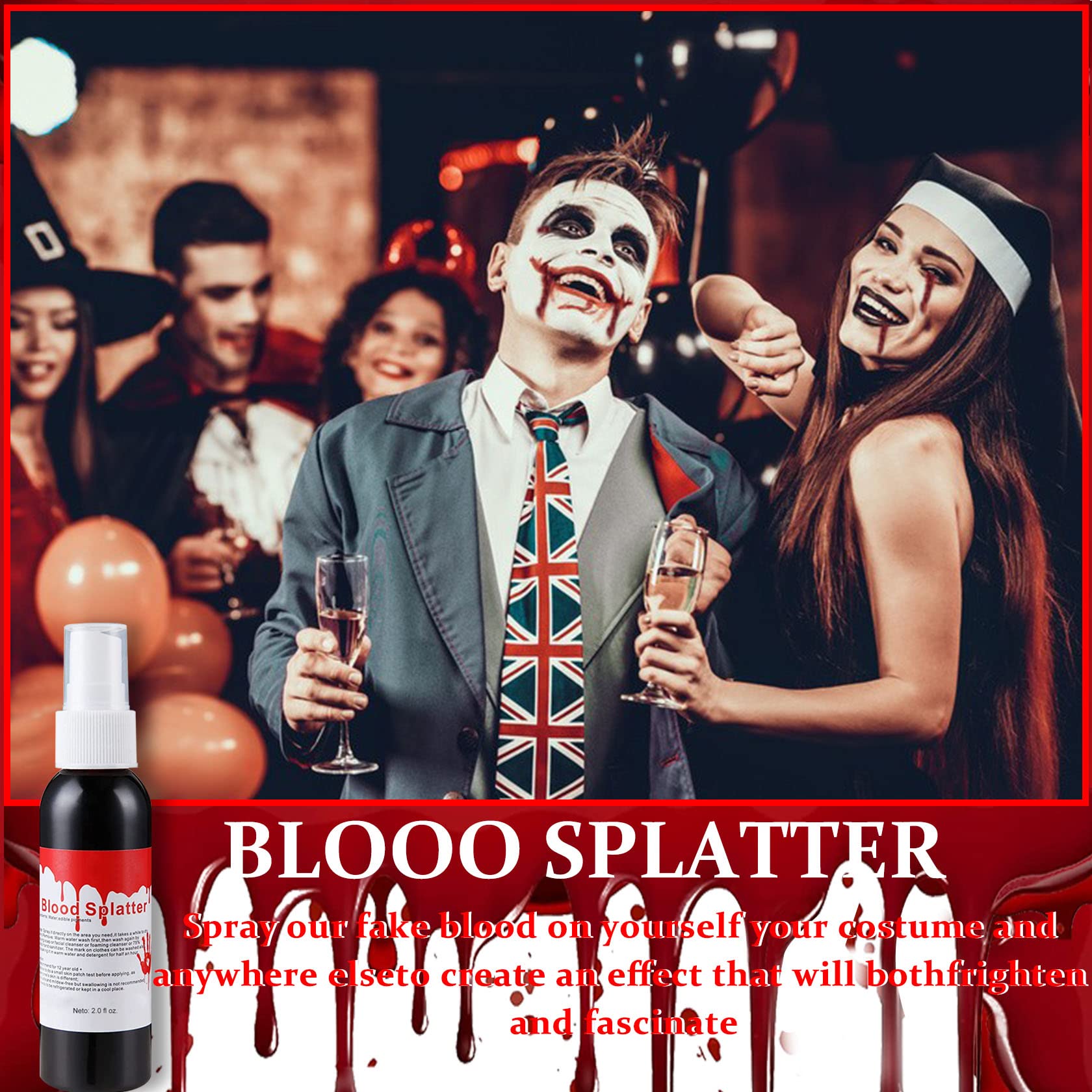 Halloween Fake Blood Makeup Spray - 2.1Oz (60ml) SFX Special Effects for Zombie, Vampire & Clown Costumes | Blood Splatter for Clothes & Cosplay | Perfect for Halloween Parties, Horror Events & Theatrical Performances