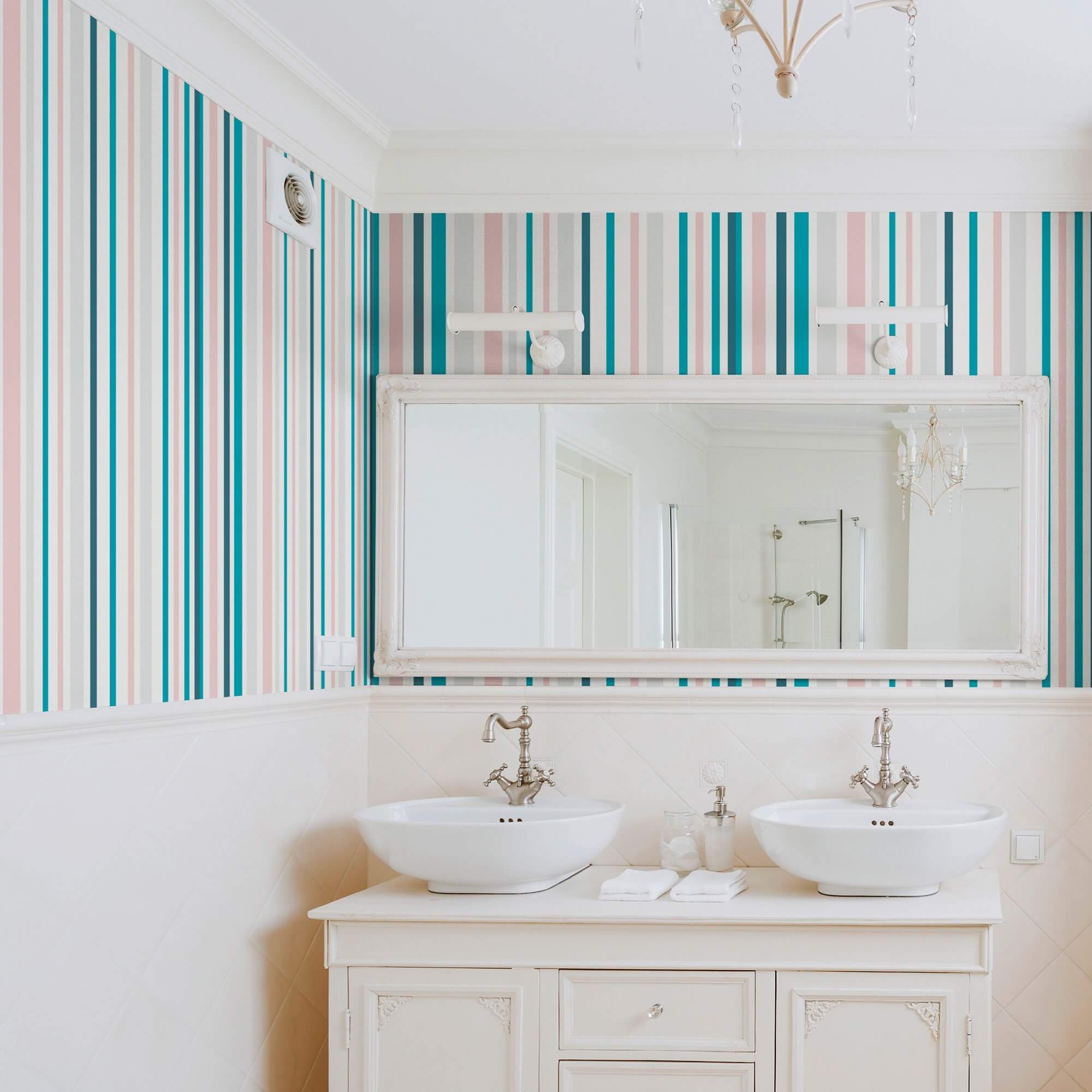Teal and White Striped Peel and Stick Removable Wallpaper 0297 - Self-Adhesive Decorative Wall Covering for Bedroom, Living Room, Nursery & Office Decor