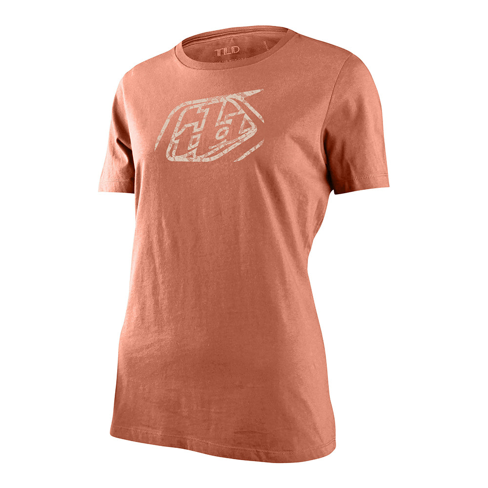 Women's Cropped Short Sleeve T-Shirt with Badge Design in Terracotta - Casual Summer Outfit, Streetwear Fashion