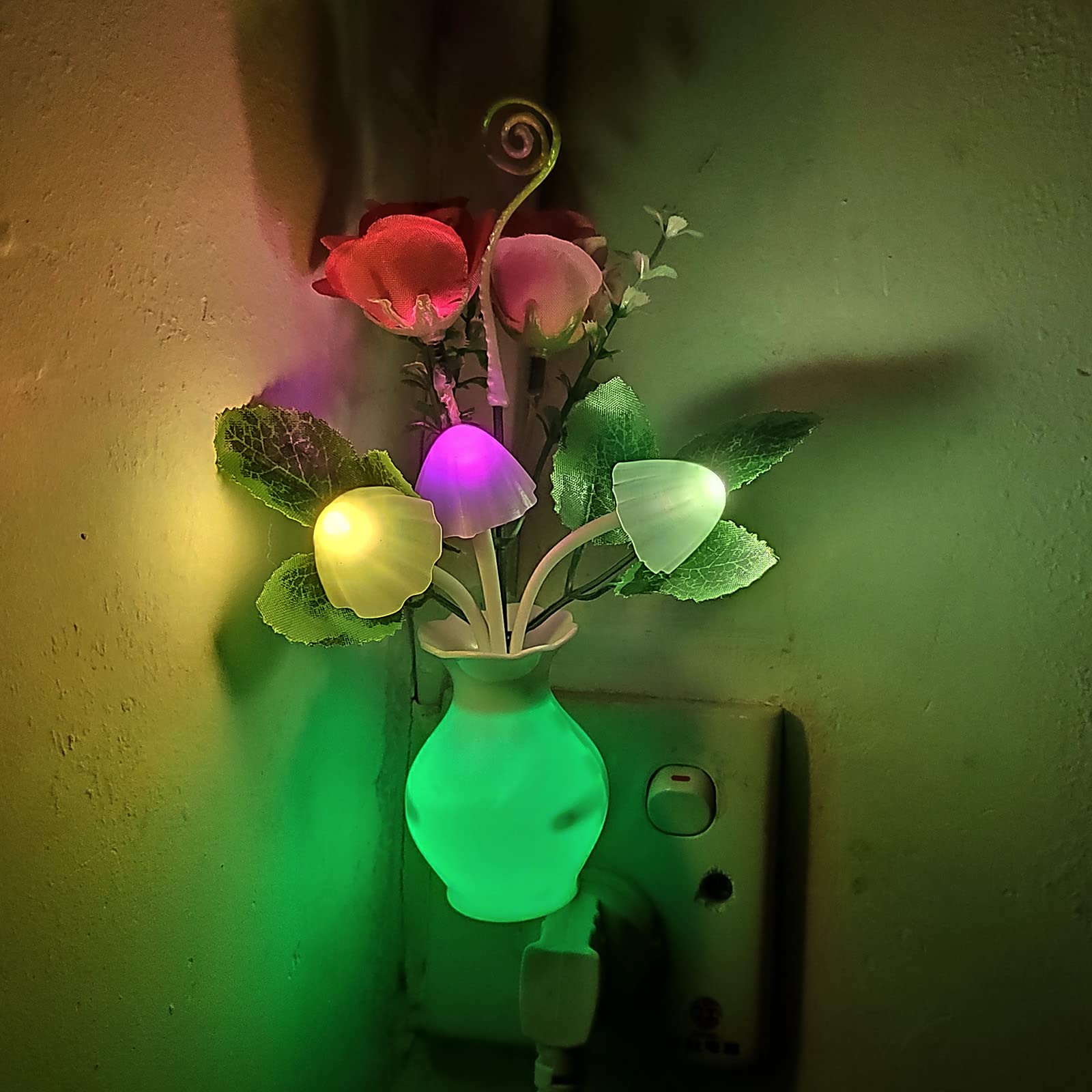 AUSAYE 1Pack Plug-in LED Night Light with Auto Dusk to Dawn Sensor, 0.5W Energy Saving Lamp - Rose Flower Mushroom Night Light for Kids & Adults - Perfect for Bedroom, Bathroom, Living Room, Kitchen, Hallway - Creates a Cozy & Safe Ambiance for Nighttime Navigation