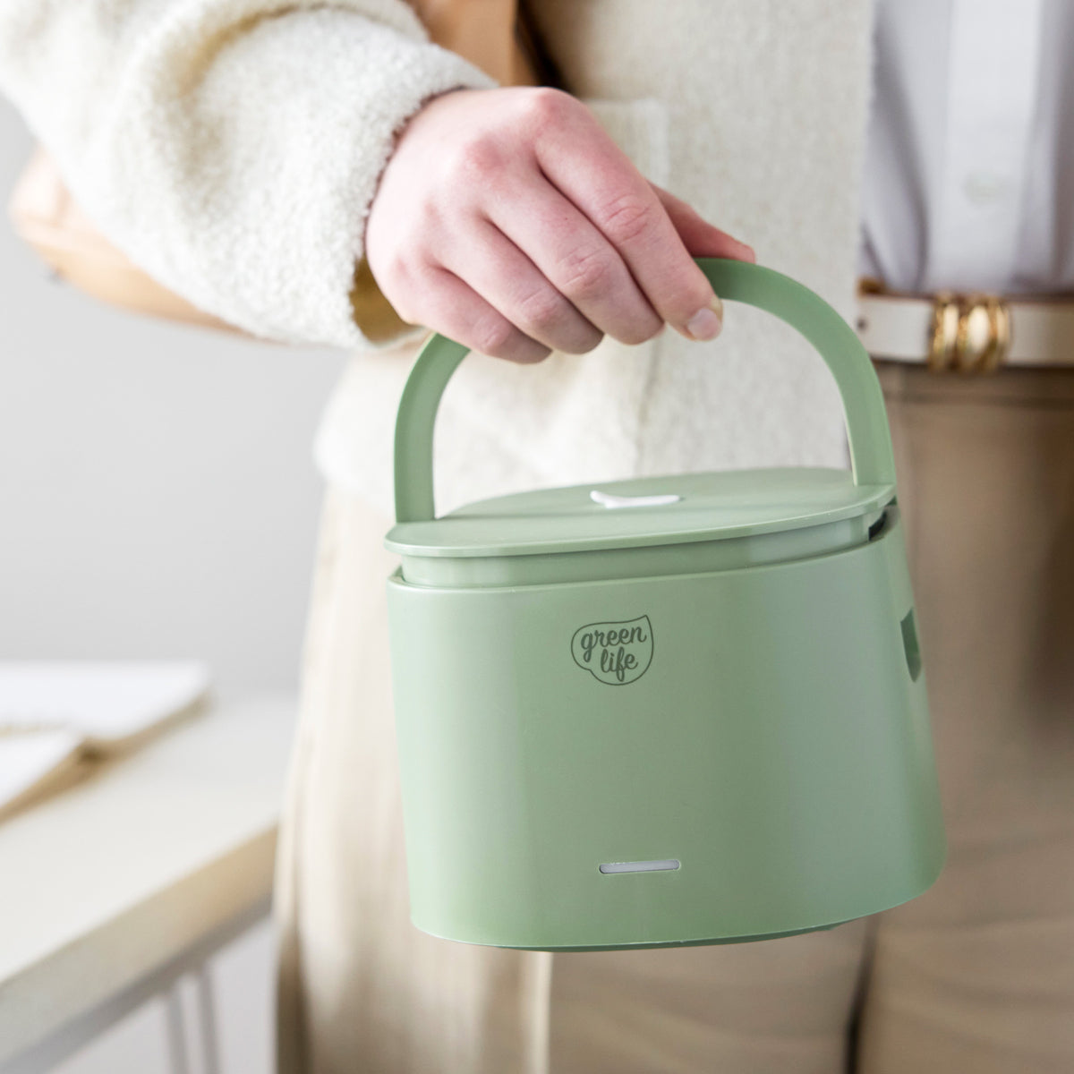 GreenLife Electric Lunch Box Portable Food Warmer | Sage Green | Perfect for Office, Travel & Outdoor Activities