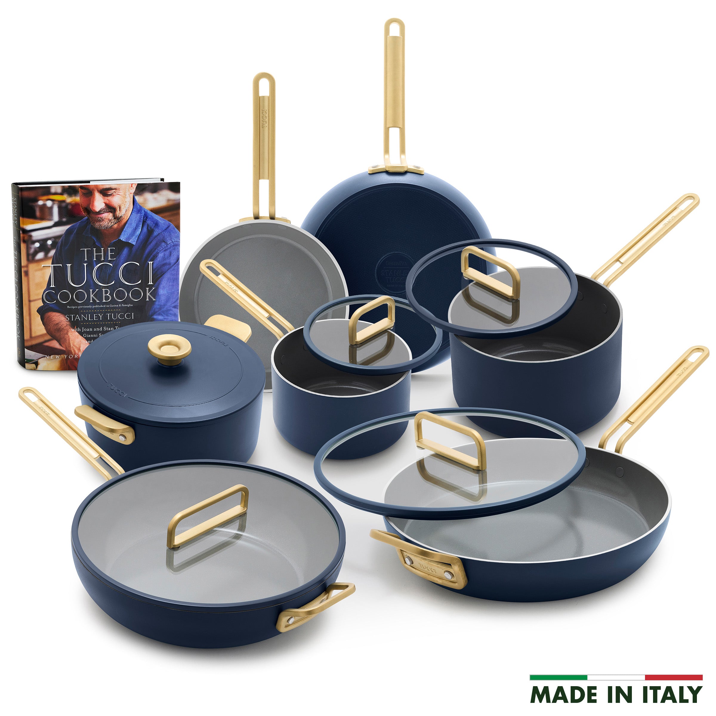 Stanley Tucci™ 11-Piece Ceramic Nonstick Cookware Set with Free Cookbook | Marino Blue | Perfect for Home Cooking, Baking & Entertaining