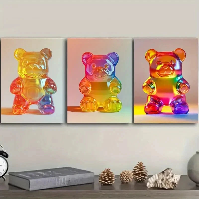 3-Piece Gummy Bear Art Deco Metal Wall Art - Ready to Hang Modern Home Decor for Living Room, Bedroom & Office
