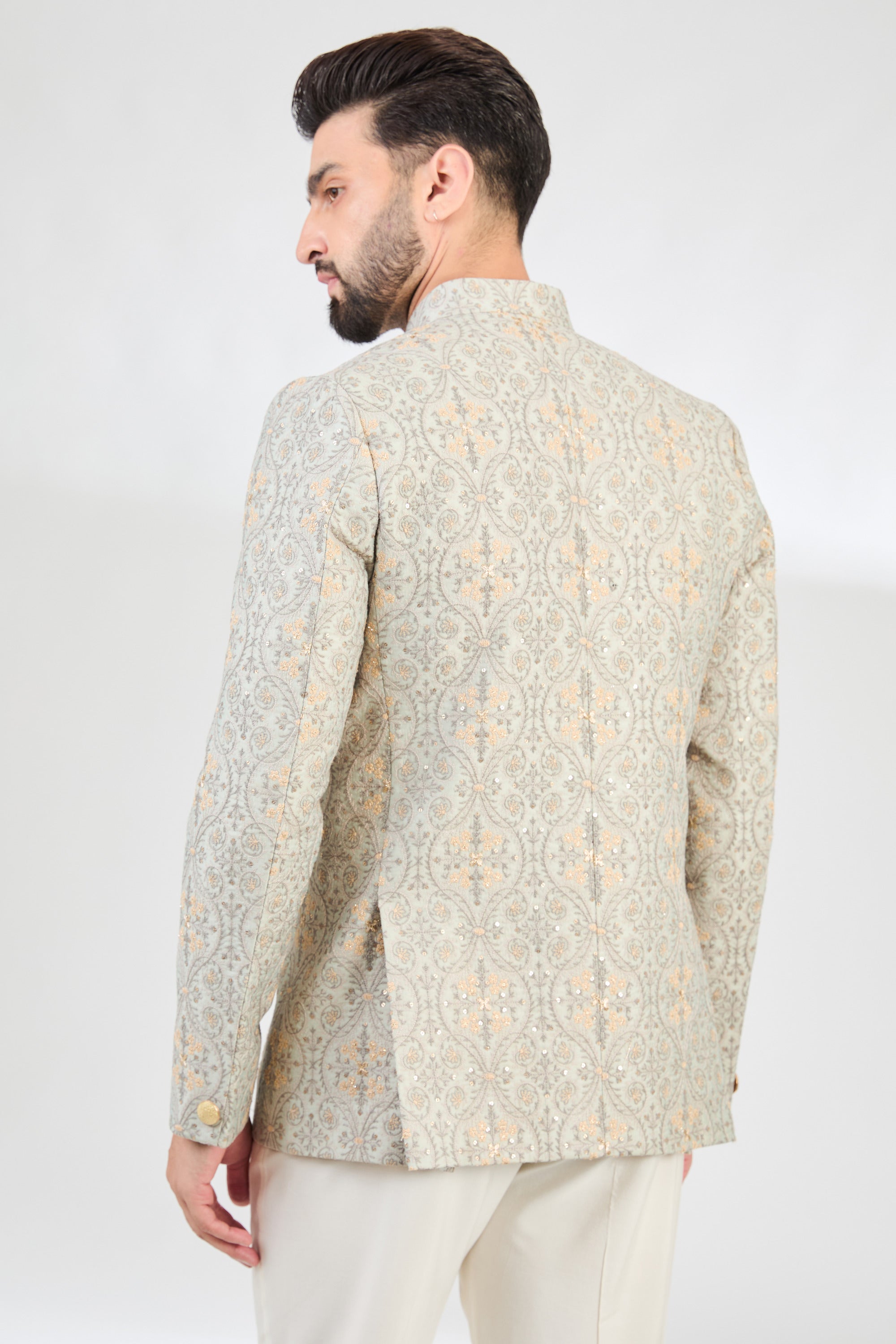 Elegant Mint Green Heavy Multi-Threadwork Bandhgala Jacket for Men - Perfect for Weddings, Festivals & Special Occasions