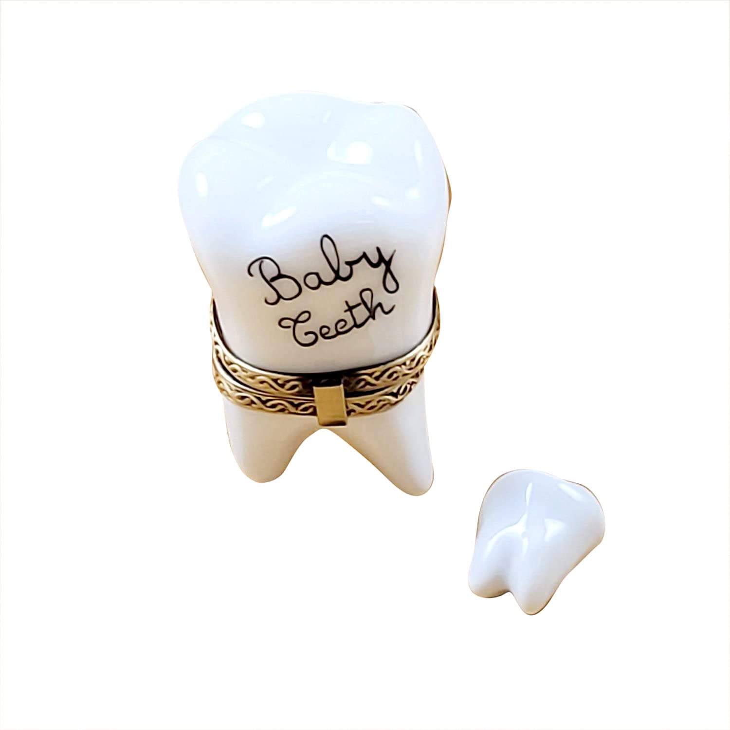 Rochard Large White Baby Tooth Limoges Porcelain Box with Removable Lid - Perfect for Jewelry Storage, Keepsakes & Collectibles