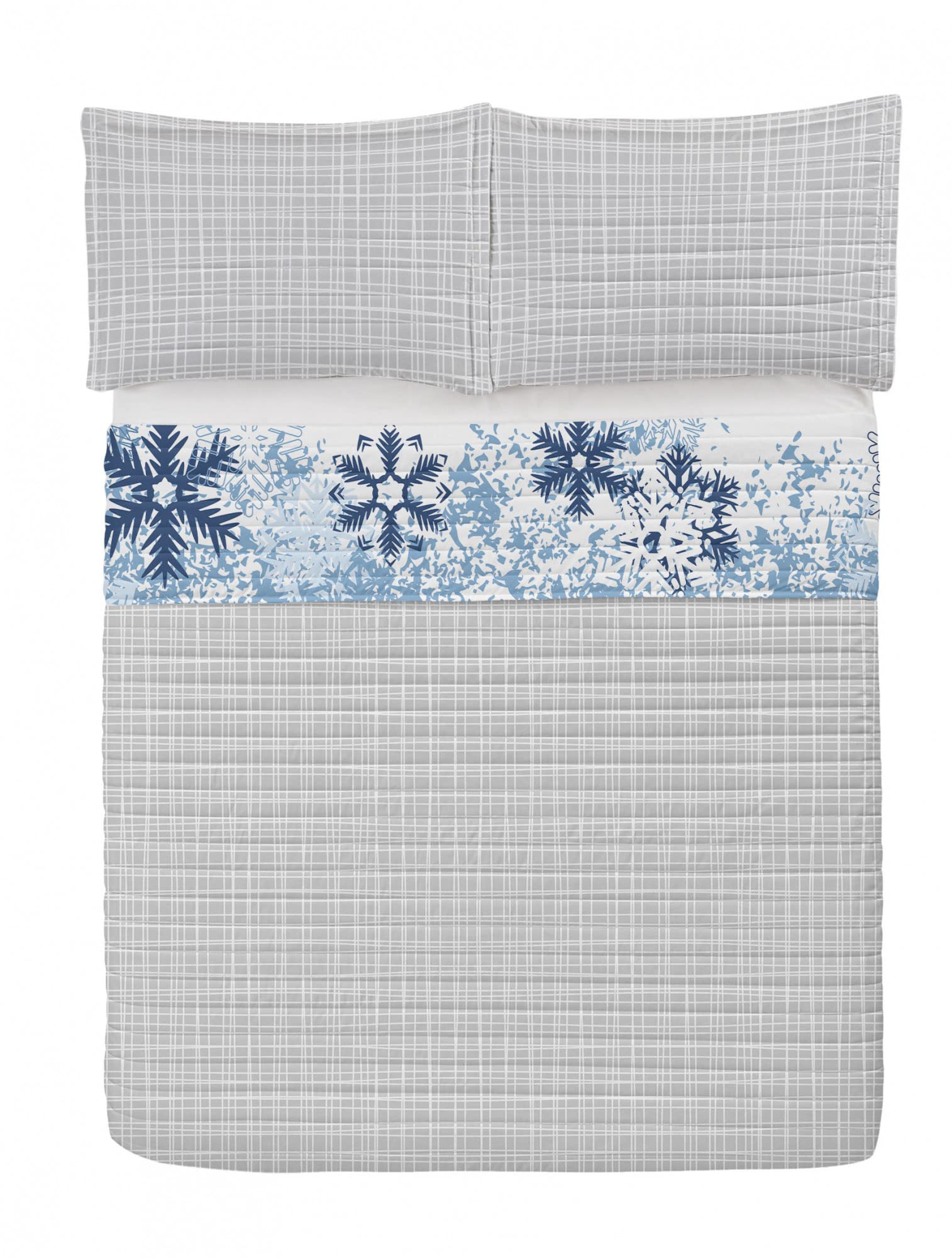 Ambesonne Winter Reversible King Size Bedspread Set - Blue White Microfiber Comforter with Deer, Snowy Trees & Christmas Pine Design | Includes Pillow Shams | Perfect for Holiday Decor & Cozy Winter Bedroom