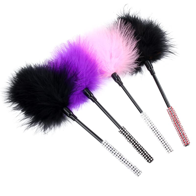 Sensual Feather Tickler Toy for Couples - Diamond Handle Pink Feather Tease Play for Romantic Foreplay & Adult Role Play - Perfect for Valentine's Day & Spicing Up Your Intimate Moments