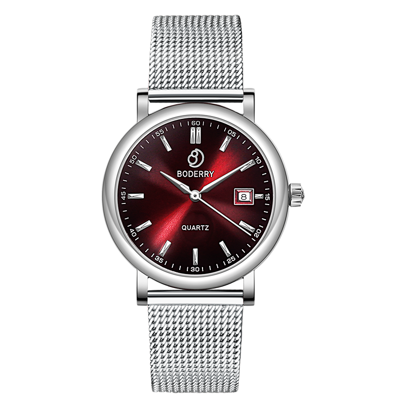 Classic 36mm Swiss Quartz Movement Watch for Men & Women - Silver & Claret Dial Stainless Steel Dress Watch | Perfect for Business, Formal Events & Everyday Wear