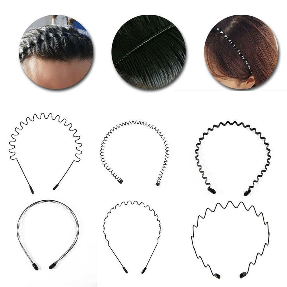 Non-Slip Metal Wavy Spring Hair Hoop for Women & Men - Black Sports Headband for Outdoor Activities, Workouts, Face Washing & Daily Use