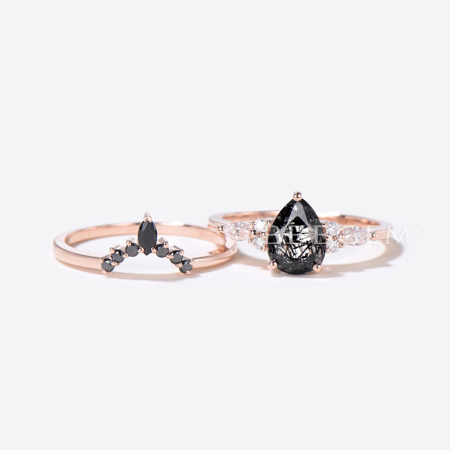 Black Rutilated Quartz Engagement Ring - Moissanite & Spinel Wedding Band for Women - Elegant Jewelry for Proposals, Anniversaries, and Special Occasions