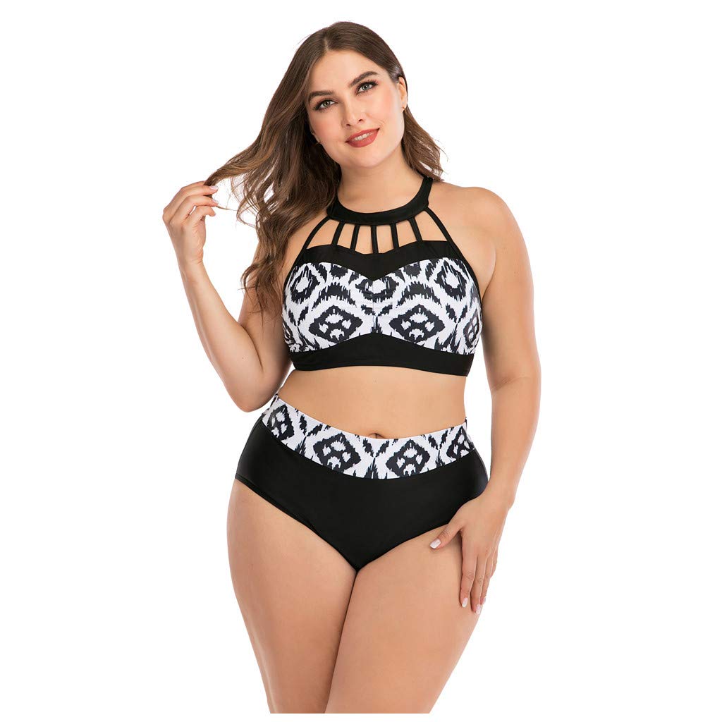 Plus Size Women's Bandage Print Padded Bra Bikini & Boy Short Swimsuit Set - Sexy Beachwear for Curvy Figures | Perfect for Pool Parties, Beach Vacations & Summer Getaways