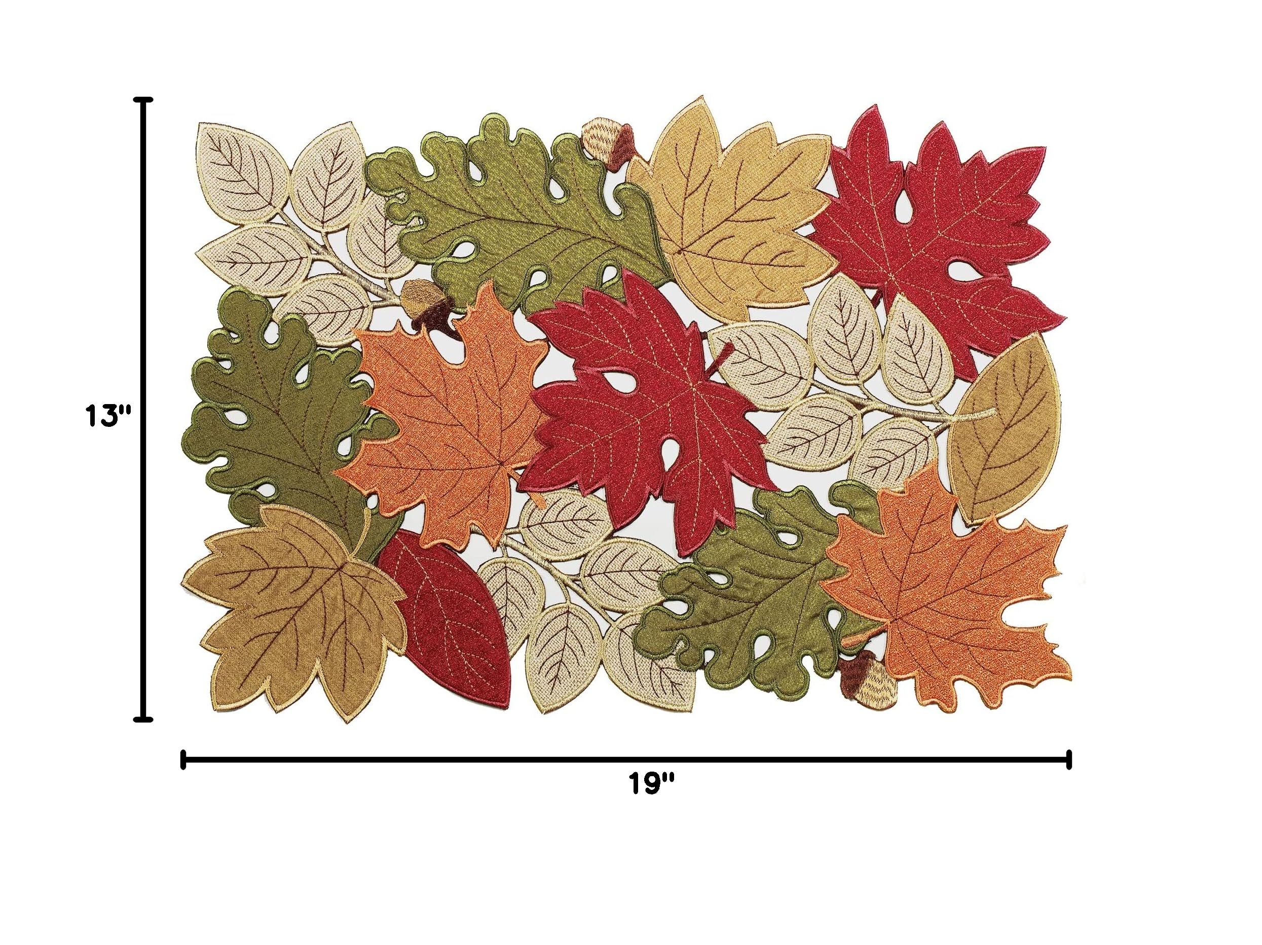KEVA Fall Placemats Set of 4 - 13x19 Inch Autumn Table Mats with Maple Leaf Embroidery | Thanksgiving & Harvest Decor for Dining Table | Perfect for Seasonal Home Kitchen Decor & Holiday Gatherings