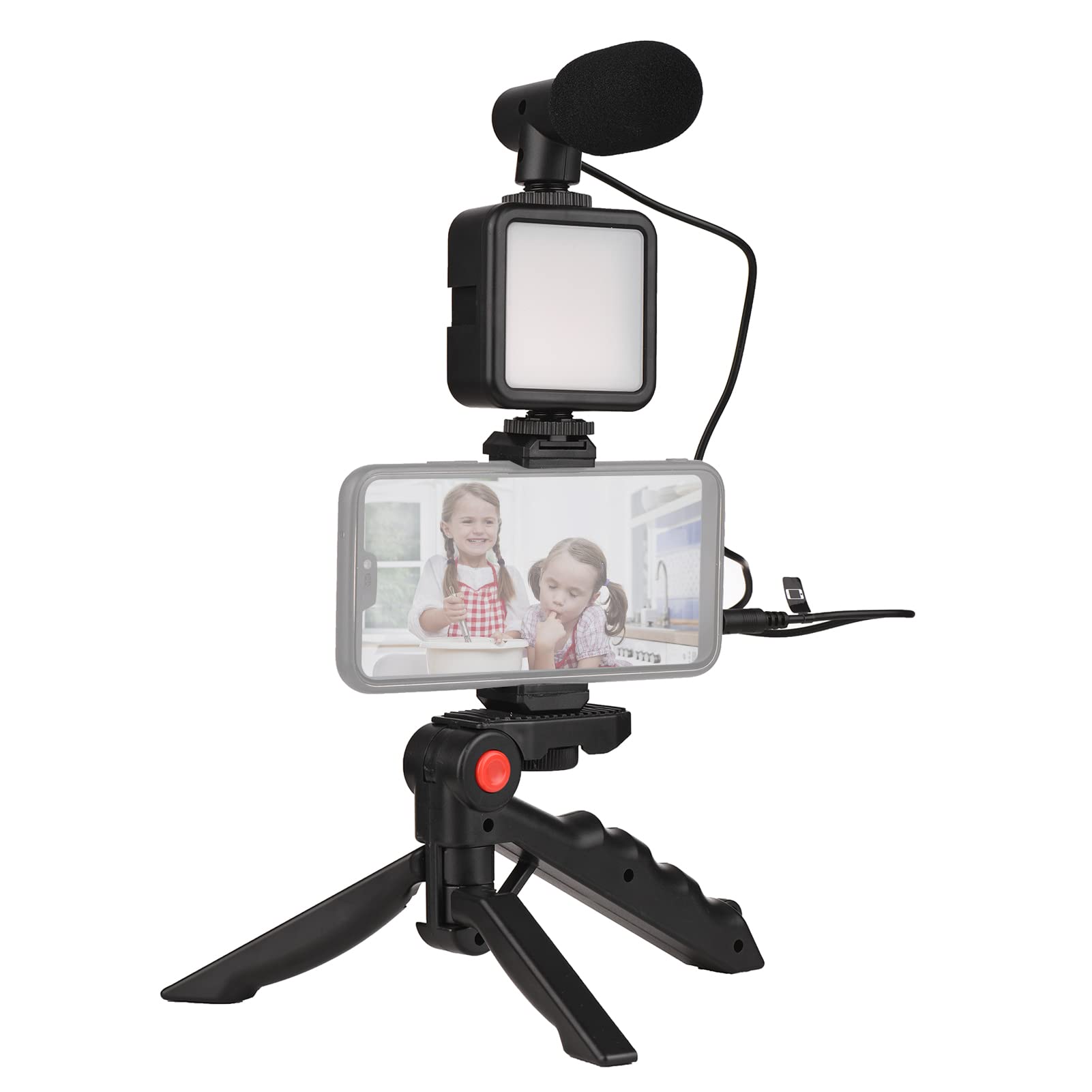 Premium Mini Smartphone Vlog Kit - LED Ring Light with Adjustable Brightness, Cardioid Mic, Extendable Phone Clip & Tripod Stand for YouTube, TikTok, Instagram Live Streaming, Video Conferencing, Vlogging & Selfies - Perfect for Content Creators, Influencers & Remote Workers