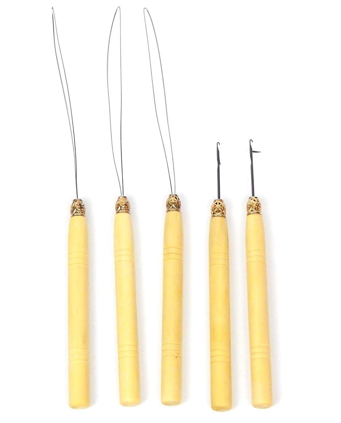 5-Pack Wooden Hair Extension Needles & Threaders for Easy Styling