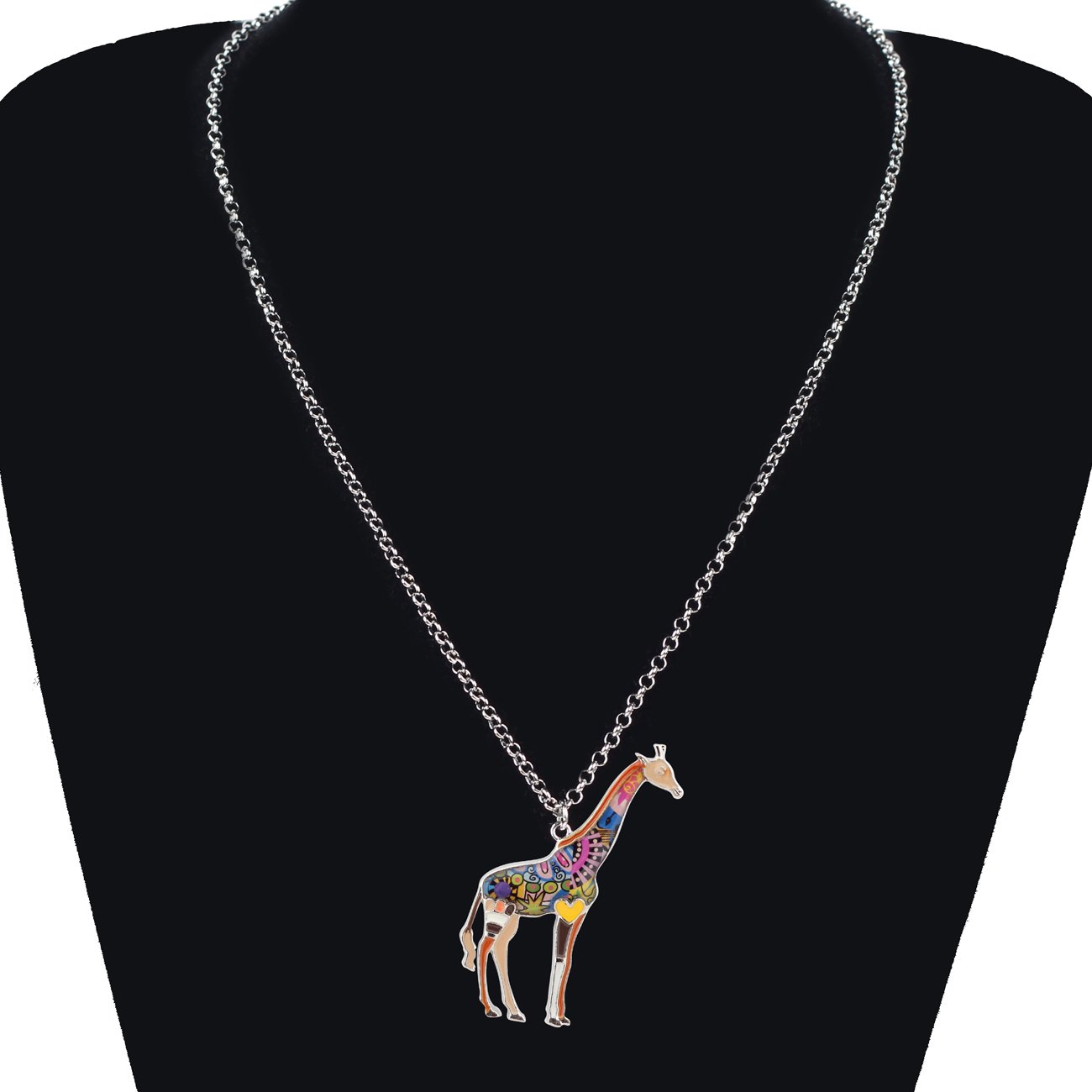 BONSNY Colorful Heart Giraffe Enamel Pendant Necklace for Women & Girls - Trendy Charm Gift for Birthday, Valentine's Day & Everyday Wear