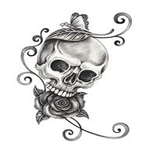 6 Sheets Temporary Fake Tattoos for Men & Women - Surreal Skull Hand Pencil Anatomy Halloween Skeleton Tattoo Stickers (3.7x3.7 Inch) for Neck, Arm & Chest | Perfect for Halloween Costumes, Cosplay & Body Art
