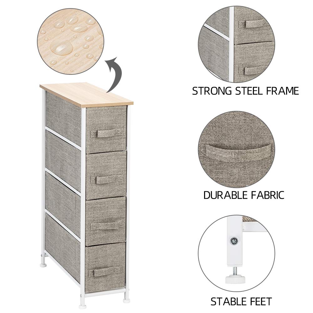 Veryke 4-Drawer Fabric Storage Tower - Metal Frame End Table for Home Organization