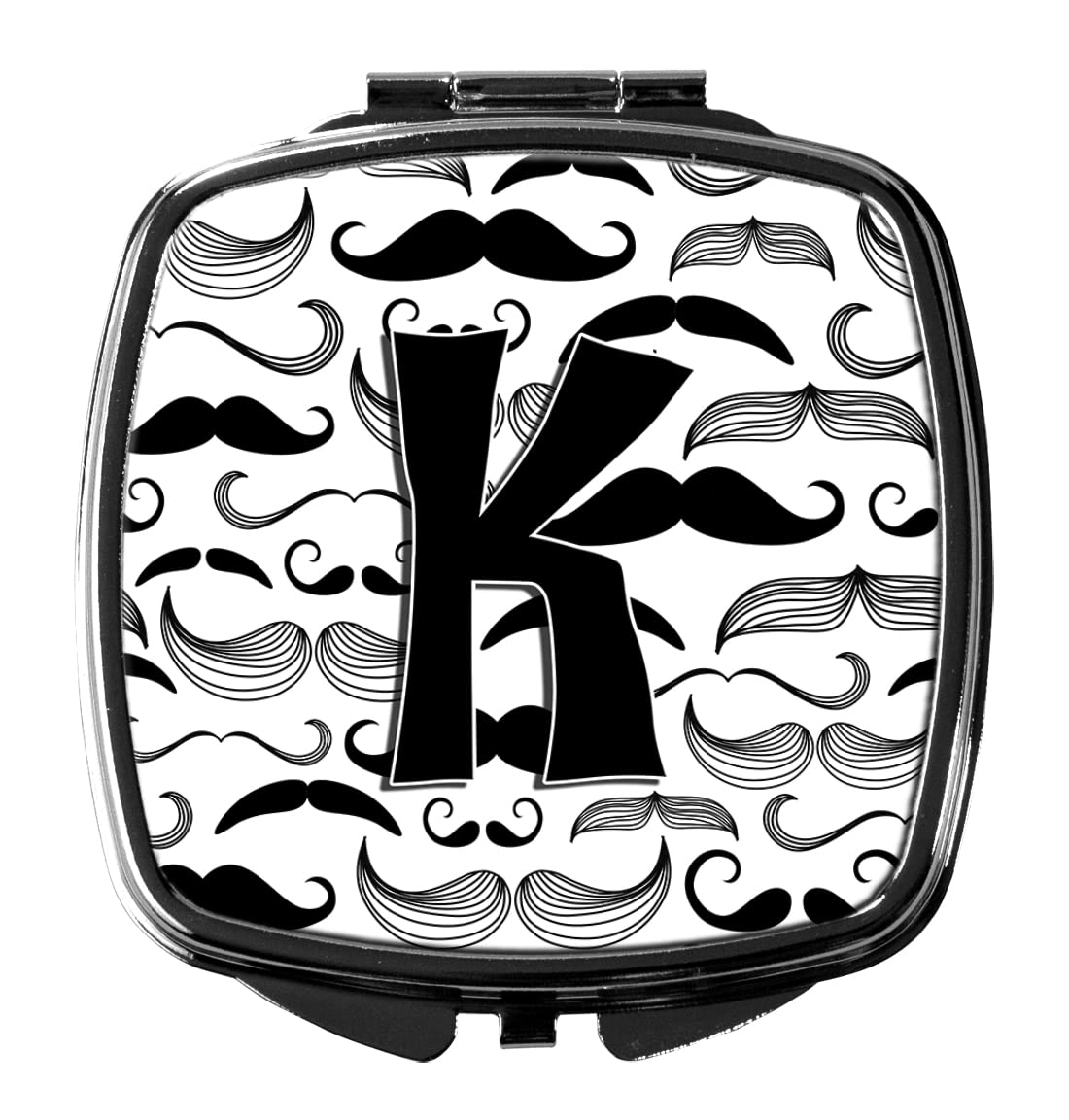 Caroline's Treasures CJ2009-KSCM Letter K Moustache Compact Mirror - Decorative Travel Makeup Mirror for Women & Girls, Perfect Gift, Pocket-Sized Folding Handheld Mirror - Ideal for Travel, Home Vanity, and Handbag Essentials