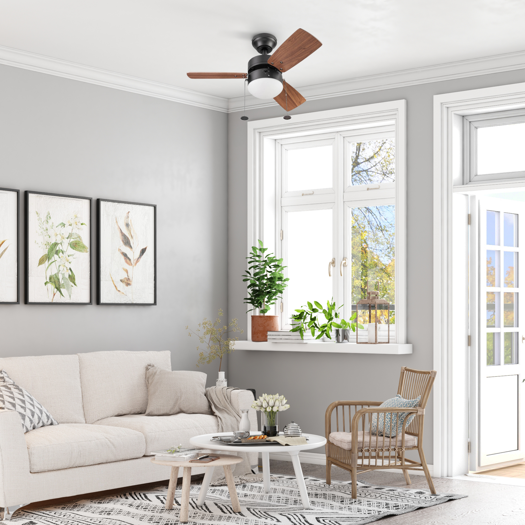 30 Inch Rawling Espresso Ceiling Fan with Pull Chain - Modern Indoor Ceiling Fan for Living Room, Bedroom, and Office - Energy Efficient Quiet Operation