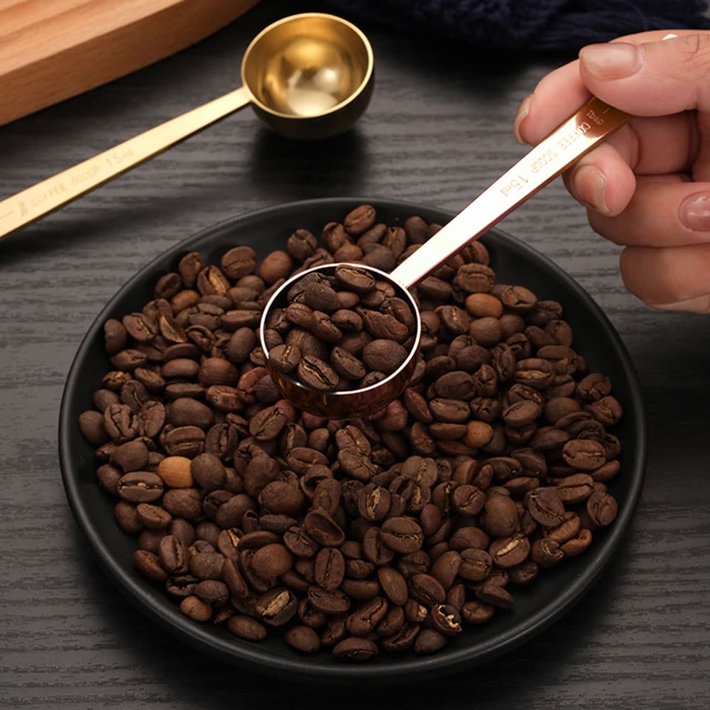 3Pcs Stainless Steel Coffee Measuring Scoops with Long Handle - Perfect for Coffee, Tea, Sugar, Protein Powder & Baking Ingredients | Ideal for Home Kitchen, Coffee Shops & Bakeries (Gold)