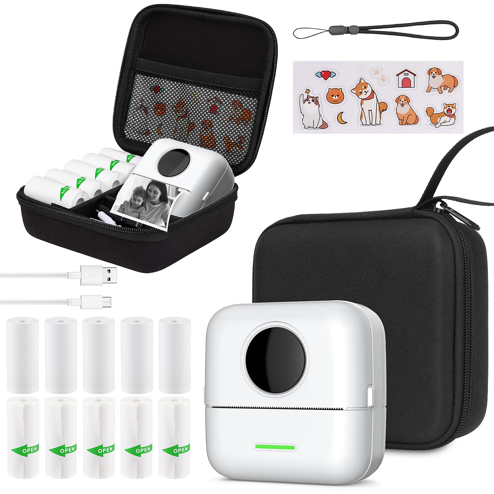 HuiJuKeJi Mini Bluetooth Thermal Pocket Printer for iOS & Android - Portable Inkless Printer with Hard Protection Case, 11 Rolls Thermal Paper & Sticker - Print Photos, Receipts, Notes - Perfect for Home, Office, Travel & Gift Giving