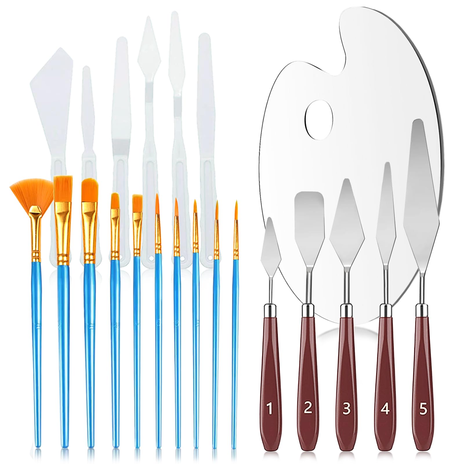 Professional Acrylic Paint Set - 24 Colors Art Painting Kit with 10 Brushes, 5 Stainless Steel & 6 Plastic Palette Knives, Paint Tray - Perfect for Canvas Painting, DIY Crafts & Art Classes (Adults & Kids)
