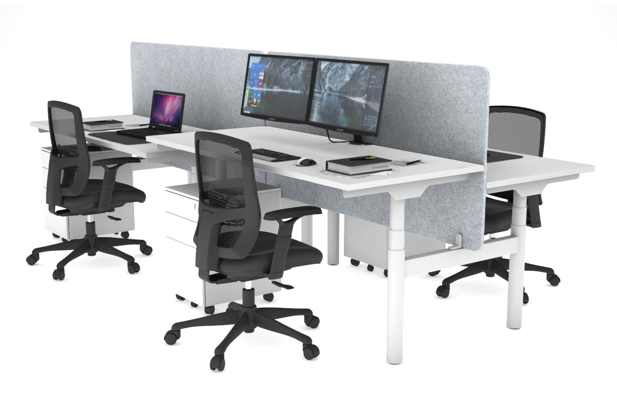 Flexi Premium Height Adjustable 4-Person H Bench Workstation - White Frame [1200L x 700W] - Ideal for Office, Coworking Spaces & Home Offices