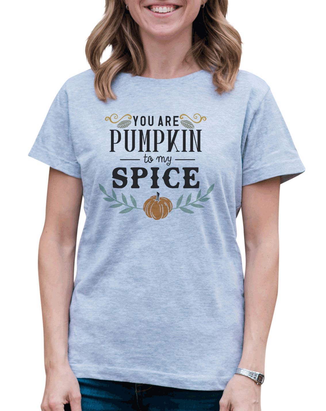 7 ate 9 Apparel Women's Pumpkin Spice Graphic Tee - Fall Fashion Cute Coffee Lover Shirt for Autumn Outfits & Thanksgiving Gatherings