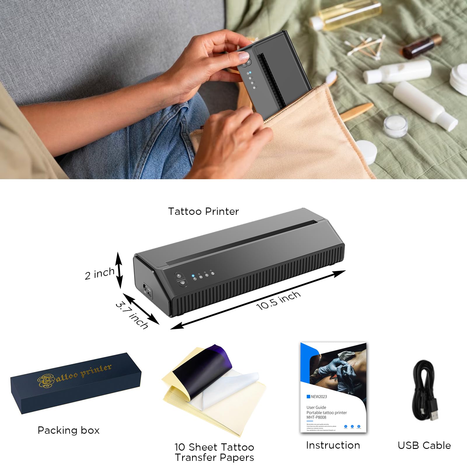 3D Bluetooth Tattoo Stencil Printer - Wireless Thermal Transfer Printer for Tattoo Artists | Compatible with Android, iOS, iPhone & PC | Perfect for Tattoo Shops, Home Studios & Professional Tattooing